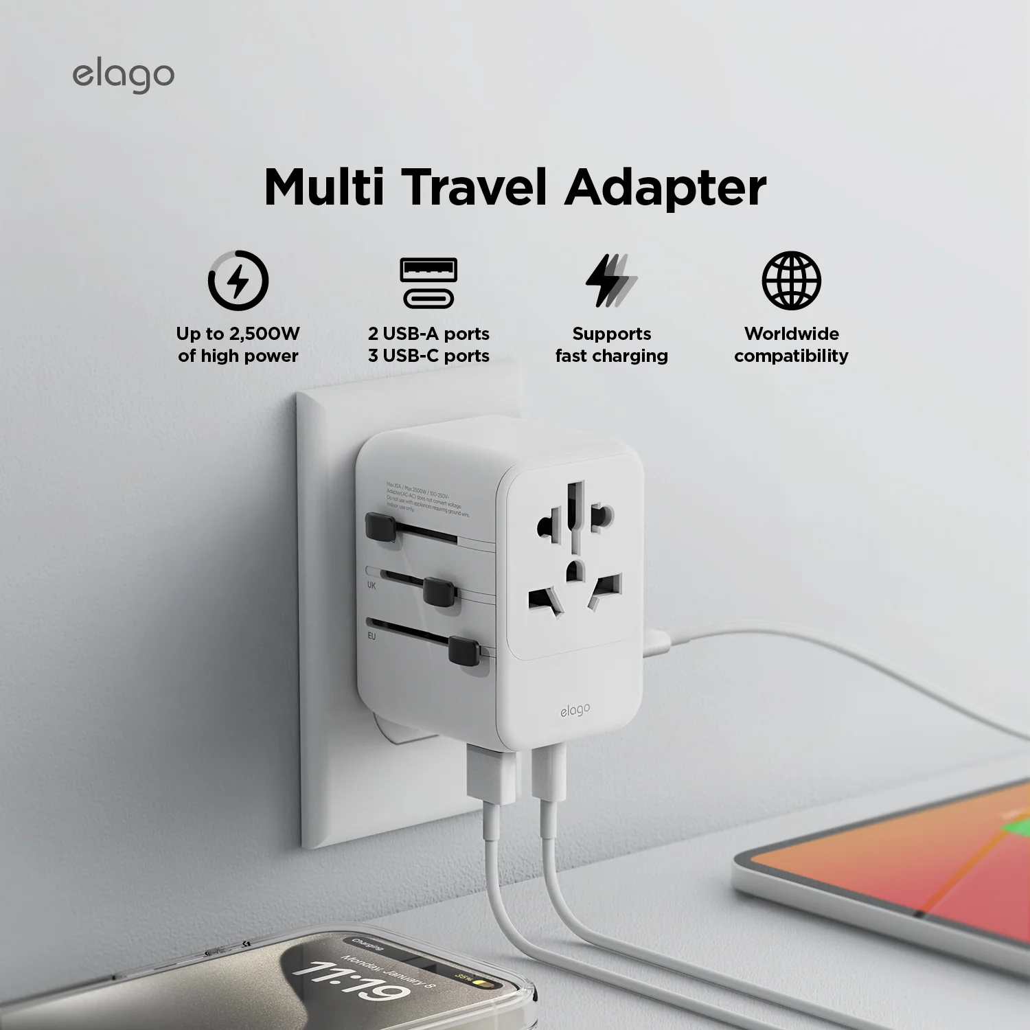 Tripshell Universal Travel Adapter with Multi USB Charging Ports [USB-A / USB-C] - Image 3